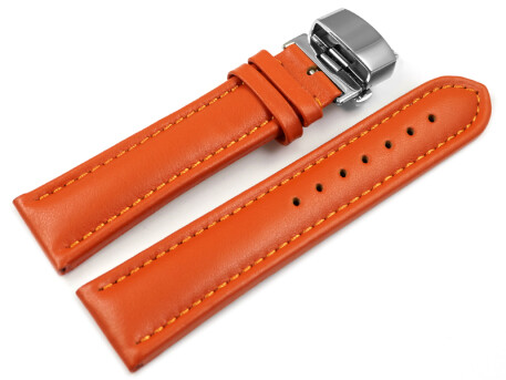 Uhrenarmband mit Butterfly Leder glatt orange 18mm 20mm 22mm 24mm