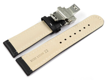 Uhenarmband mit Butterfly Schließe Leder glatt schwarz 18mm 20mm 22mm 24mm