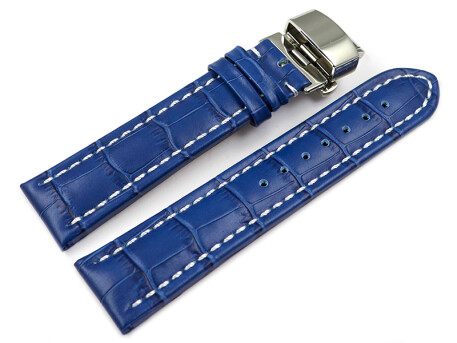 Uhrenarmband mit Butterfly Schließe Leder Kroko blau 18mm 20mm 22mm 24mm