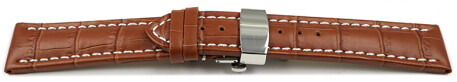 Uhrenarmband mit Butterfly Schließe Leder Kroko hellbraun 18mm 20mm 22mm 24mm