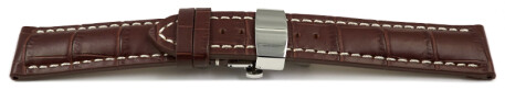 Uhrenband mit Butterfly stark gepolstert Kroko dunkelbraun 18mm 20mm 22mm 24mm