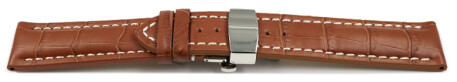 Uhrenband mit Butterfly stark gepolstert Kroko hellbraun 18mm 20mm 22mm 24mm