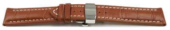 Uhrenband mit Butterfly stark gepolstert Kroko hellbraun 18mm 20mm 22mm 24mm