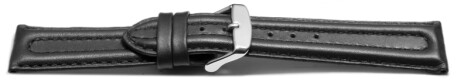 Uhrenarmband - echt Leder - doppelte Wulst - glatt - schwarz 18mm Stahl