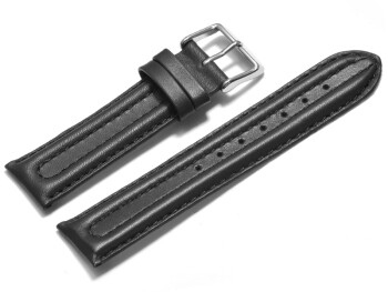 Uhrenarmband - echt Leder - doppelte Wulst - glatt - schwarz 20mm Stahl