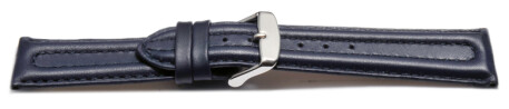 Uhrenarmband - echt Leder - doppelte Wulst - glatt - dunkelblau 18mm Stahl