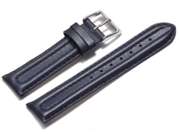 Uhrenarmband - echt Leder - doppelte Wulst - glatt - dunkelblau 18mm Stahl