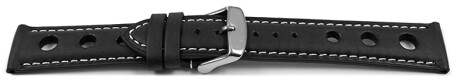 Uhrenarmband - echt Leder - Race - schwarz 20mm Stahl