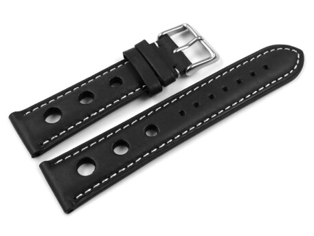 Uhrenarmband - echt Leder - Race - schwarz 22mm Stahl