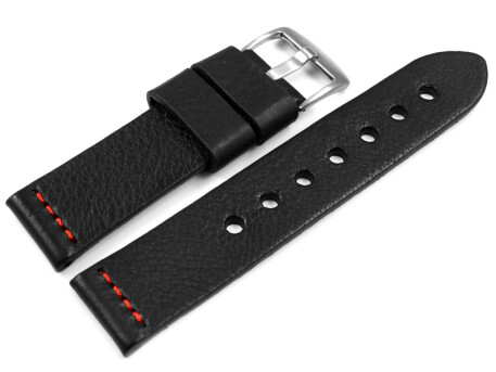 Uhrenarmband Ranger massives Leder schwarz rote Naht 18mm...