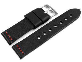 Uhrenarmband Ranger massives Leder schwarz rote Naht 18mm...