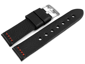 Uhrenarmband - Ranger - massives Leder - schwarz - rote Naht 24mm