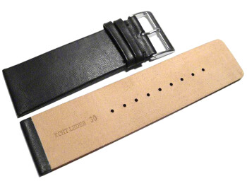 Uhrenarmband - Leder - glatt - schwarz ohne Naht - 30mm