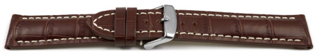 Uhrenband - Leder - stark gepolstert - Kroko - dunkelbraun 20mm Stahl
