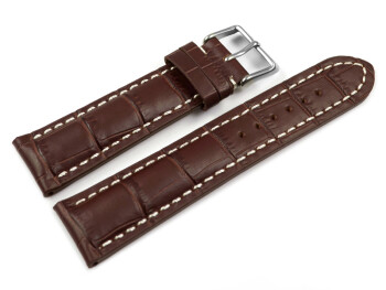 Uhrenband - Leder - stark gepolstert - Kroko - dunkelbraun 22mm Stahl