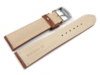 Uhrenband - Leder - stark gepolstert - Kroko - hellbraun 20mm Stahl