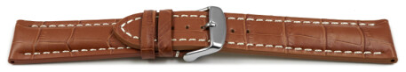 Uhrenband - Leder - stark gepolstert - Kroko - hellbraun 22mm Gold