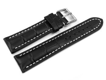 Uhrenband - Leder - stark gepolstert - Kroko - schwarz 20mm Stahl