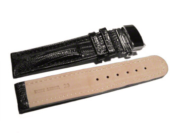 Uhrenarmband mit Butterfly Leder Teju Prägung schwarz 18mm 20mm 22mm 24mm