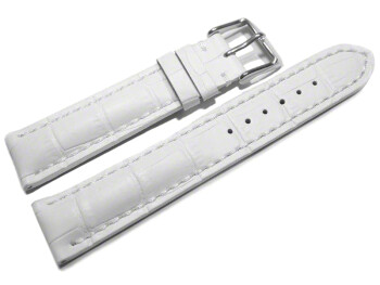 Uhrenband - Leder - stark gepolstert - Kroko - weiß 18mm Stahl
