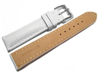 Uhrenband - Leder - stark gepolstert - Kroko - weiß 22mm Stahl