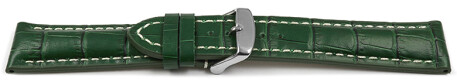Uhrenband - Leder - stark gepolstert - Kroko - grün 20mm Stahl