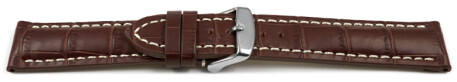Uhrenband - Leder - stark gepolstert - Kroko - dunkelbraun - XS 24mm Stahl