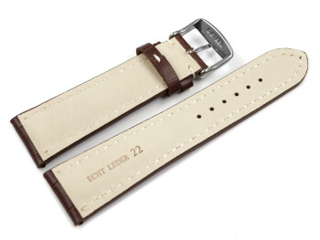 Uhrenband - Leder - stark gepolstert - Kroko - dunkelbraun - XS 24mm Gold