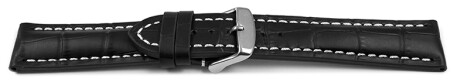 Uhrenband - Leder - stark gepolstert - Kroko - schwarz - XS 22mm Stahl