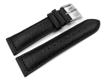 Uhrenband - Leder - gepolstert - Kroko - schwarz - XS 18mm Stahl