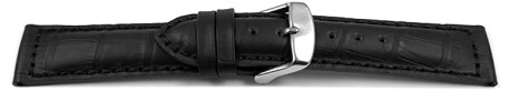 Uhrenband - Leder - gepolstert - Kroko - schwarz - XS 22mm Stahl