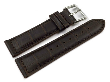 Uhrenband - Leder - gepolstert - Kroko - dunkelbraun - XS 20mm Stahl