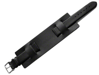 Uhrenarmband - Leder - Business - mit Unterlage - schwarz 16mm Stahl