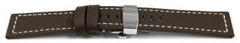 Uhrenarmband mit Butterfly Schließe Leder massiv dunkelbraun 18mm 20mm 22mm 24mm