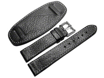 Uhrenarmband Leder mit Unterlage schwarz weiße Naht 22mm Gold