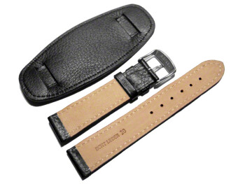 Uhrenarmband Leder mit Unterlage schwarz weiße Naht 22mm Gold