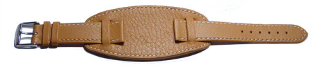 Uhrenarmband Leder mit Unterlage hellbraun weiße Naht 22mm Stahl