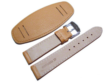 Uhrenarmband Leder mit Unterlage hellbraun weiße Naht 22mm Stahl
