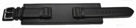 Uhrenarmband Leder Voll-Unterlage schwarz 20mm Stahl