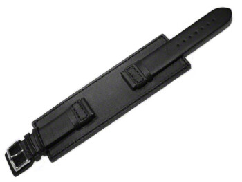 Uhrenarmband Leder Voll-Unterlage schwarz 20mm Stahl