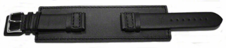 Uhrenarmband - Leder - Voll-Unterlage - schwarz 22mm Stahl