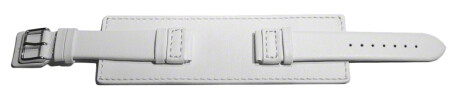 Uhrenarmband - Leder - Voll-Unterlage - weiß 20mm Stahl