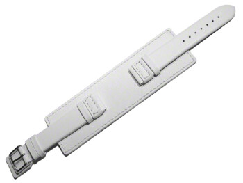 Uhrenarmband - Leder - Voll-Unterlage - weiß 20mm Stahl