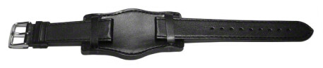 Uhrenband - Leder - mit Unterlage - Bundeswehr (Bund) -schwarz 18mm Stahl