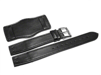 Uhrenband - Leder - mit Unterlage - Bundeswehr (Bund) -schwarz 20mm Stahl