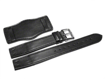 Uhrenband Leder mit Unterlage Bundeswehr (Bund) schwarz 22mm Stahl