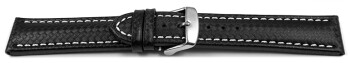 Uhrenarmband - Leder - Carbon Prägung - schwarz - weiße Naht 18mm Stahl