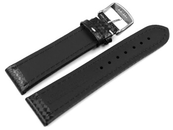 Uhrenarmband - Leder - Carbon Prägung - schwarz - weiße Naht 18mm Stahl