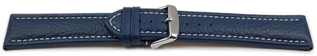 Uhrenband - echtes Leder - gepolstert - genarbt - blau 20mm Stahl