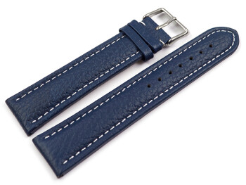 Uhrenband - echtes Leder - gepolstert - genarbt - blau 24mm Stahl